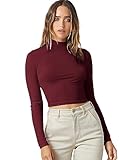 Verdusa Women's Basic Mock Neck Long Sleeve Fitted Crop T Shirt Tops Burgundy M