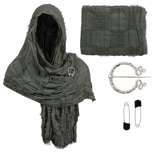 Capa de desierto envejecida, unisex, bufanda histórica, transpirable, chal con broche de metal, disfraz de Halloween, accesorio de ropa histórica, Verde Negro, Talla única