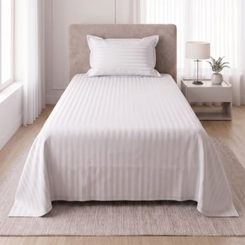 Image of Living Roots Glace Cotton 180 TC Single Bedsheet with 1 Pillow Cover |Single Size 60 x 90 Inches |Soft, Breathable & Durable |Fits Mattress up to 4 Inches |No Colour Bleeding (White)