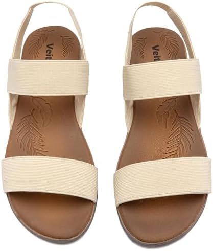 Veittes Women's Casual Flat Slide Sandals - Adjustable Elastic St...