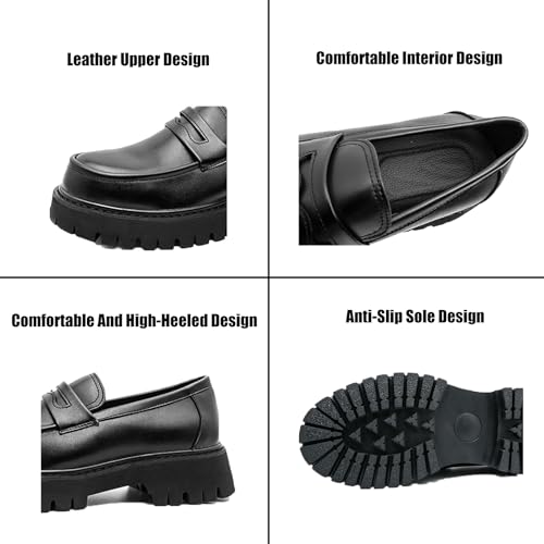 Men's Patent Leather Platform Slip-on Loafers,Fashion Round Toe Non-Slip Thick Sole Business Dress Shoes Causal Party Wedding Prom Shoes2