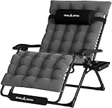 UDPATIO Sun Loungers with Cushion for Garden, Outdoor Reclining Zero Gravity Chair with Cup Holder, Extra Wide Folding Lounger Chair for Patio Beach Pool, Support 200kg Dark Grey XL
