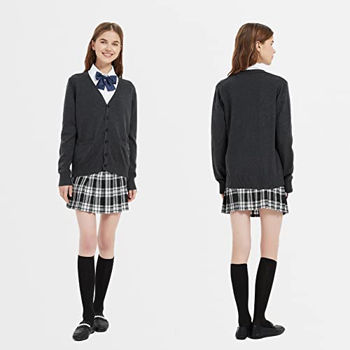 Women's Cardigan School Uniform Sweater V Neck Button Down Knit Cardigans Coat with Pockets2