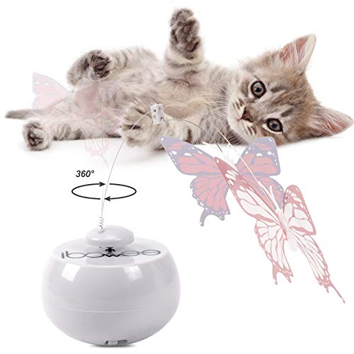 ibowee Interactive Cat Toy Attached Feathers,Double Butterflies Kitten Ball,Automatic Pet Toys for Indoor Cat,Cat Teaser Ball Exerciser,Run On All Floors