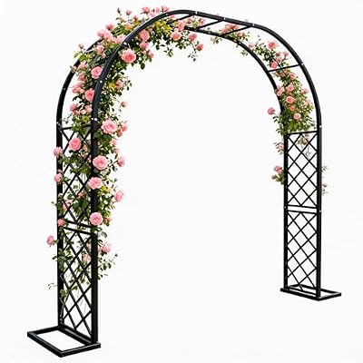 Vioranex Black Heavy Duty Galvanized Steel Garden Arch - 7 Feet Tall, Iron Trellis for Climbing Plants, Wedding Arch, Outdoor Patio Decor, 82.6" W x 92" H