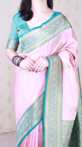 Image of SGF11 Women's Kanjivaram Pure Soft Silk Saree With Blouse Piece