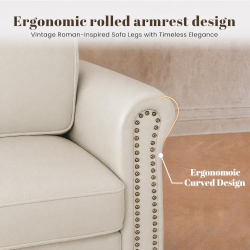 Image of Kingfun Faux Leather Accent Chair with Rolled Arms,Cream