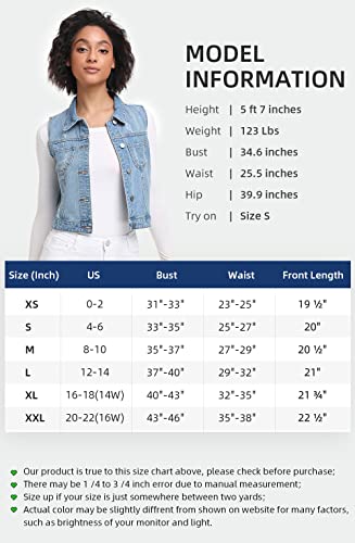Xeoxarel Women's Denim Vest, Sleeveless Jean Jacket, Classic Crop Distressed Buttoned Washed Chest Pockets (Blue, Large) #TOP4