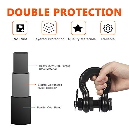 Ambull Shackles 3/4 Inch D Ring Shackle (2 Pack) 45,000Lb Break Strength With 7/8 Inch Pin, Isolator And Washer Kits For Use With Tow Strap, Winch, Off-Road Jeep Truck Vehicle Recovery, Black #TOP3
