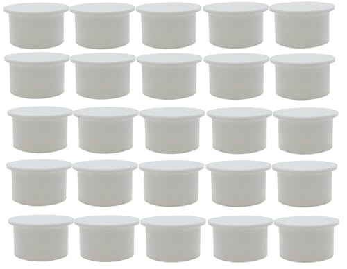 Poolzilla 25 Pack White Pool Safety Fence Hole Cover | 1" Diameter that Fits Into a 1" Sleeve | Deck and Patio Safety Ground Caps