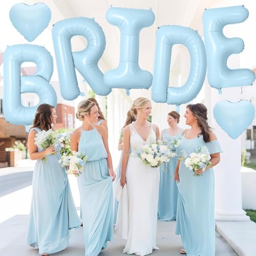 Image of 40 Inch Baby Blue BRIDE Letter Balloons, Bachelorette Bridal Shower Decor