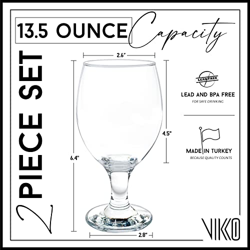 Vikko Beer Glass, Set Of 2 Belgian Style Beer Glasses, Large Size 13.5 Ounce, Dishwasher Safe Durable Drinking Glass For Craft Brews, Beer Or Water #TOP5