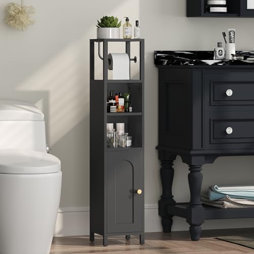 MAHANCRIS Small Bathroom Storage Cabinet, Corner Floor Cabinet with Door