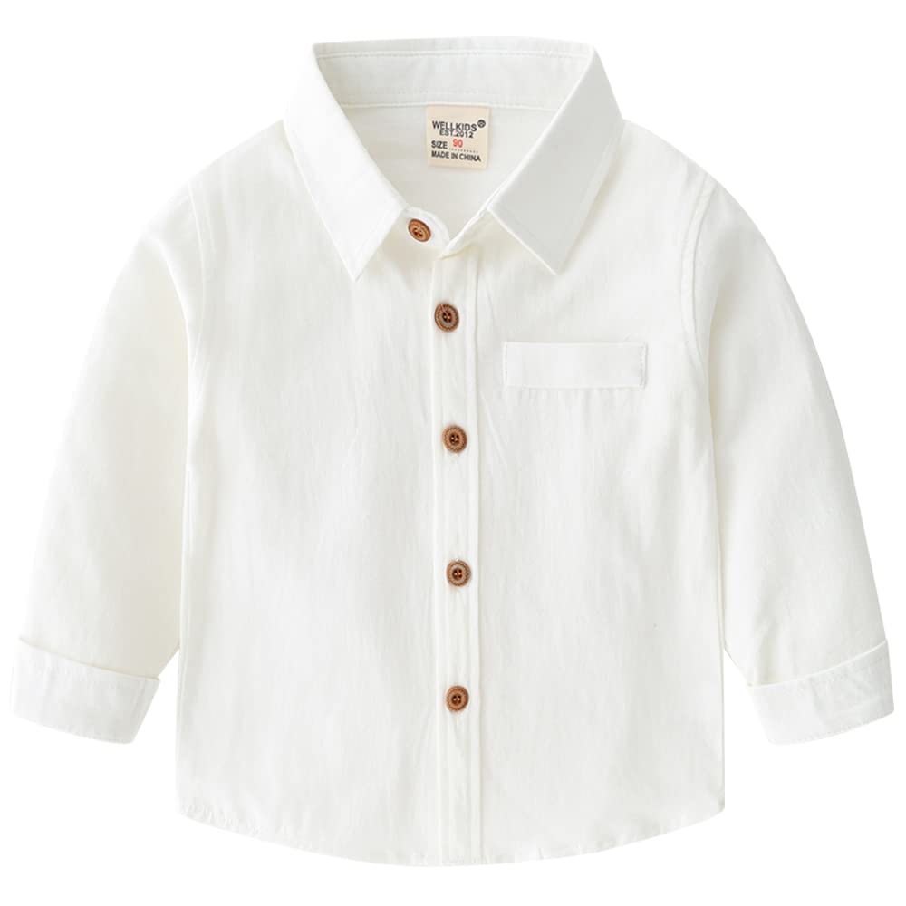 KISBINI Toddler Boys Long Sleeve Dress Shirt Button Up Shirts for Kids 2T-6 Years