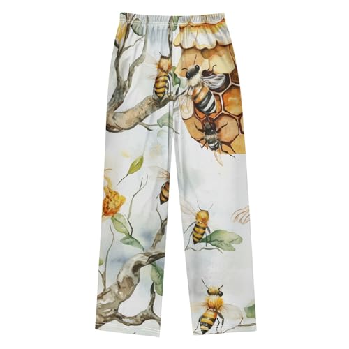 ZZXXB Watercolor Bee Hive Boys Long Pants Soft Trousers Elastic Waist Kids Lounge Bottoms with Pockets S-XL2