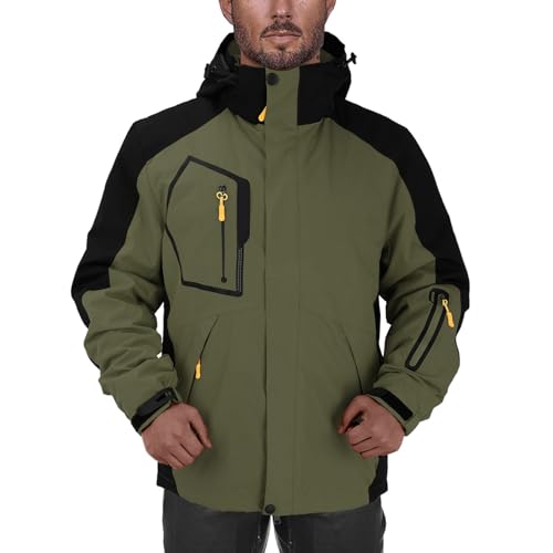 Image of Generisch Rain Jacket Men's Waterproof Breathable Wind Jacket Cargo Colour Block Transition Jacket Thickened Fleece Hiking Jacket Large Sizes Warm Raincoat Outdoor Sports Hooded Jacket for Men, AG