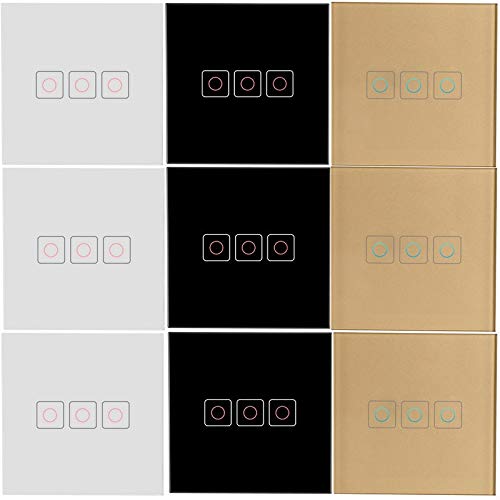 Interruptor de luz inteligente de vidrio templado | Interruptor de luz táctil multicolor estándar de la UE 1 2 3 Gang(Ng White 3 Touch)