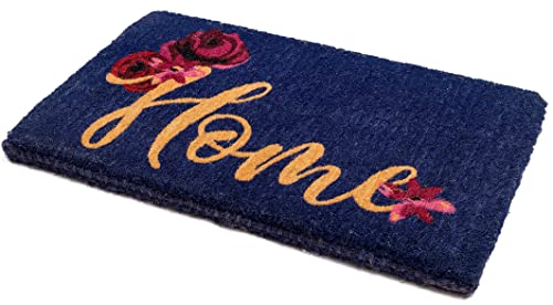 Image of Fab Habitat Extra Thick Doormat - Handwoven, Durable - Natural Coir - Entryway, Front Door, Porch, Patio - Floral Home Dark Blue (18" x 30" Thick)