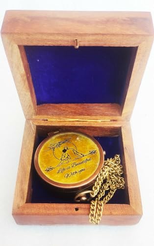 Brújula Vintage Personalizada Bronce con Caja de Madera, Frase 'La Vida es Bella', Regalo Romántico Grabado miniatura 5
