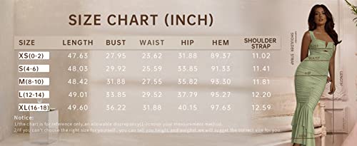 Chartou Women's Sleeveless Strappy Prom Party Evening Ruched Bodycon Mermaid Fishtail Maxi Dress (Large, Sage Green) #TOP6