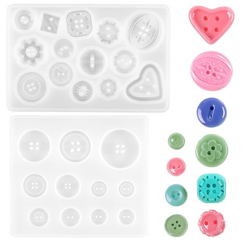 Lnngub 2-Piece Button Silicone Resin Mold, 9 Sizes