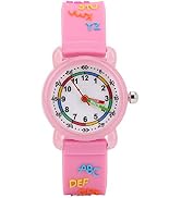 Cartoon horloge voor kinderen, waterdicht letterpatroon kinderen polshorloge PU polsband...