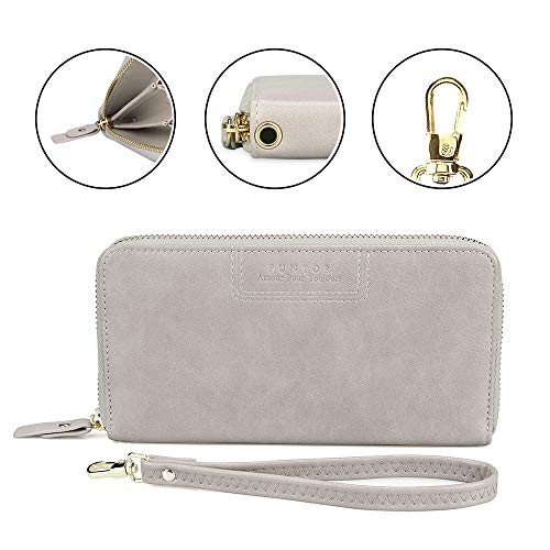FT FUNTOR Wristlet Wallet for Women, Ladies Zip around Wallet PU Vegan Leather Clutch Long Purse Phone Card Holder Organizer Gray by FT FUNTOR - Image 5