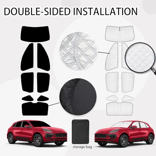 Image of KMF 8pcs Sun Shades for Porsche Macan 2014-2024 Accessories, Thicken Full Window Windshield Sunshade Car Window Covers for Side Rear, UV Block and Blackout Privacy for Car Camping Outdoor