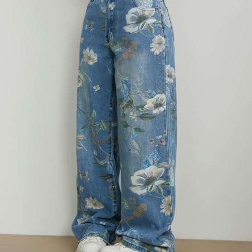 Pantalon large imprimé floral fluide et ample à taille haute - 4