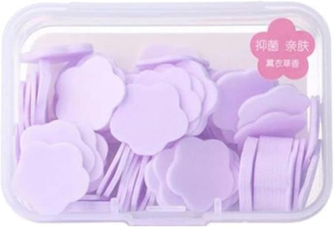 100Pcs Purple Mini Portable Travel Soap Paper Sheets,Flower Shape Disposable Paper Soap Flakes, Foot and Hand Care Hand Wash Cleaning Washing Hand Toiletry Paper Sheets Foot and Hand Care Cleansers