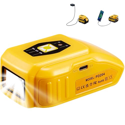 VelgoNyx Portable USB Charger for Dewalt 20V Battery,Compatible with Dewalt 20V Battery Charger with Type-C Fast Charging & USB Ports,LED Light?Charger only?