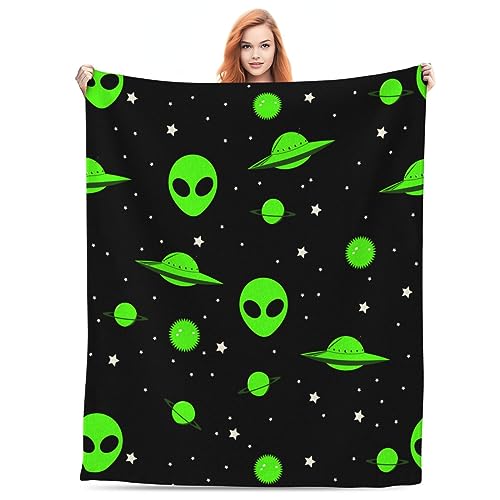 Wizfuyq HMT108 Green Alien Universe Wondrous Cosmos Planet And Stars Throw Blanket Gifts Soft Warm Fleece Blankets For Bed Chair Car Sofa Couch Bedroom 50 X40 Inch cover
