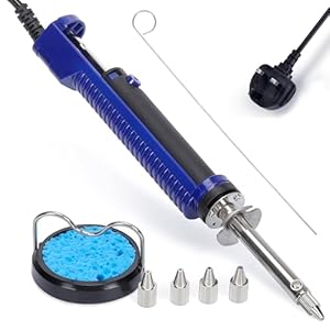 WEP 929D-V 2 in 1 Desoldering Iron Electric Solder Sucker with 5 Nozzles 0.8/1.0/1.2/1.5mm Soldering Tool Kit with Built-in Desoldering Pump, Iron Stand, Sponge, Cleaning Pin Solder Remover(UK)