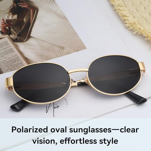 Dollger Trendy Polarized Oval Sunglasses for Women Men Retro Y2k Small Oval Gold Frame Shades2
