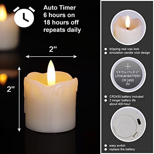 Homemory Flammenlose Teelichter Votive Kerzen mit Timer, 5,1 x 5,1cm echtes Wachs, realistischer batterie Teelichter, 6 Stück für Hochzeit, Party Dekoration (Batterie im Lieferumfang enthalten)