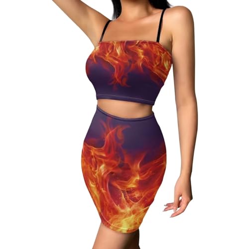 Image of Biyejit Women's 2 Piece Summer Outfits Spaghetti Strap Crop Tops and Bodycon Mini Skirt Dress Set Plus Size S-4XL
