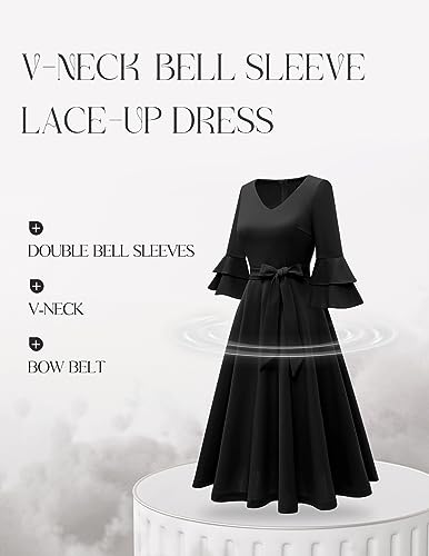DRESSTELLS Womens Cocktail Dress 2025 Homecoming Fall Vintage Long 3/4 Bell Sleeves Semi Formal Dresses for Wedding Guest2