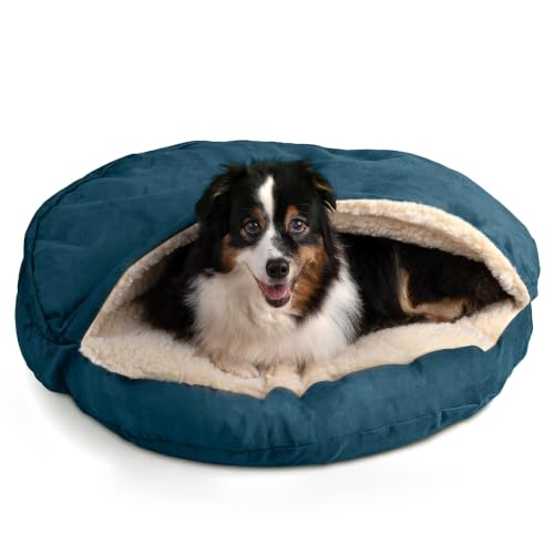 Image of Snoozer Cozy Cave Dog Bed, Round Covered Dog Bed, Sapphire (L)