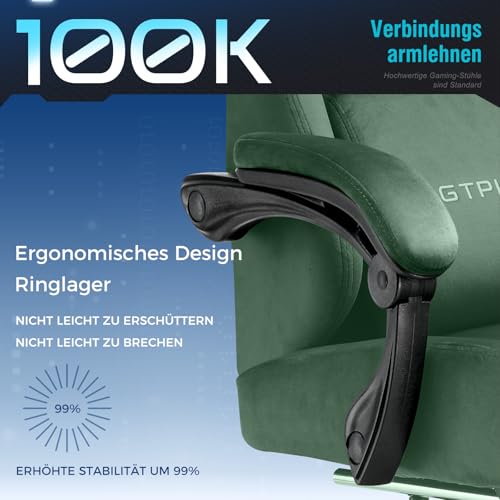 Sedia da gioco, traspirante, sedia da ufficio, ergonomica, in tessuto di alta qualità, ergonomica, schienale regolabile a 160°, poggiapiedi estraibile, verde - Sedia gaming - Immagine 5