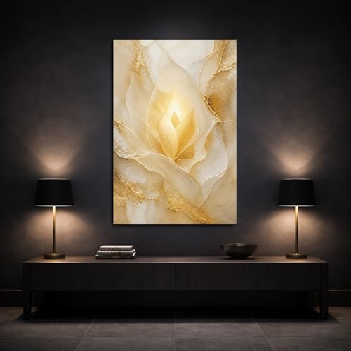 Toile florale dorée de haute qualité avec châssis de 3 cm - 3