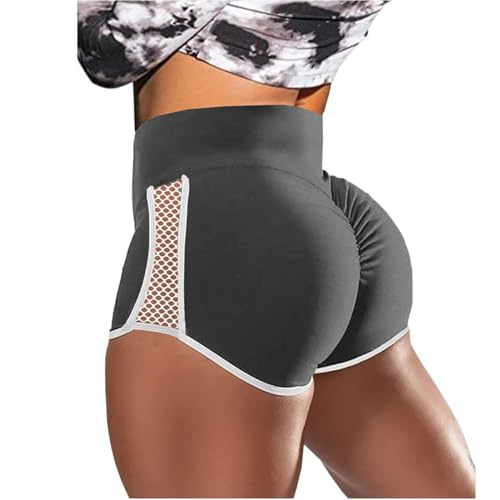 DMMWCX Women's Shorts High Waist Sports Shorts Quick Dry Side Hollow Slim Stretch Running Yoga Pants-Grey-XXL