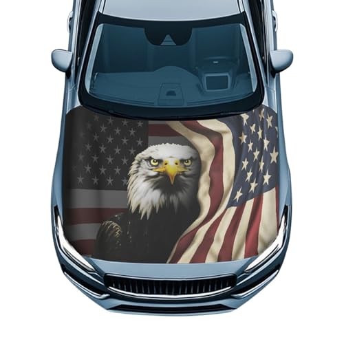 Image of Eagle Car Hood Cover American USA Flag Car Hood Cover Protector Elastic Fabrics Can be Washed Stretch Polyester Fabric Cover Personalized Suitable for Cars