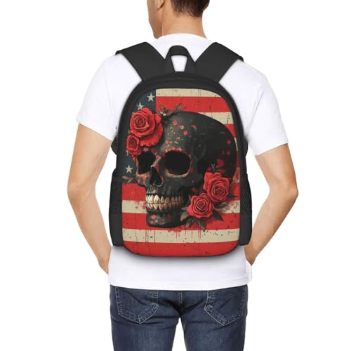 Image of Floral Skull Print Backpack For Men Women Lightweight Daypack For Daily Commutes Business Travel Hiking