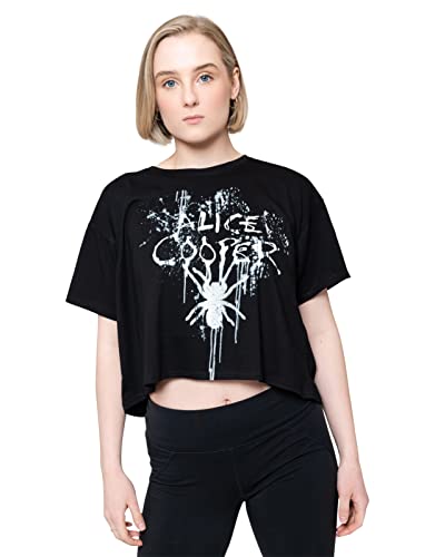 Générique Alice Cooper Femme T Shirt Noir Spider Splatter Glow Ink Officiel Boxy Fit - Les Beatles, Paul McCartney, John Lennon, RIngo Starr, George Harrison Générique Alice Cooper Femme T Shirt Noir Spider Splatter Glow Ink Officiel Boxy Fit