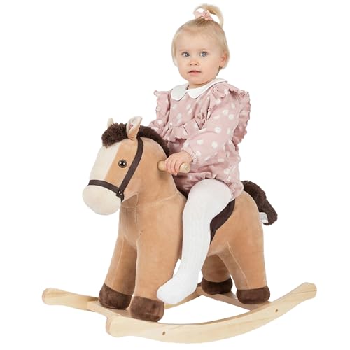 Rock My Baby Rocking Horse, Rocking Animal with Realistic Sound, Stuffed Rocker for Toddlers 18M+, Soft Filling Ride on Pony, Light Brown Horse, CPC Certified