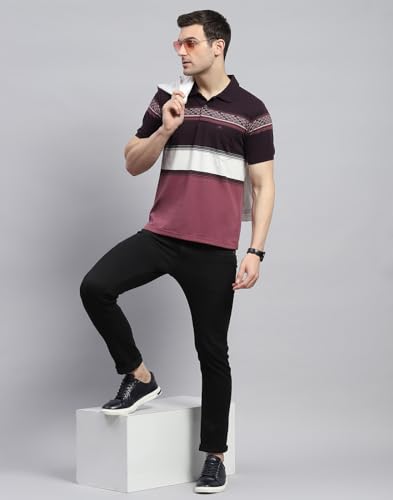 Image of Monte Carlo Mens Striped Polo Collar Half Sleeve Cotton Blend Casual T-Shirt (224064162)