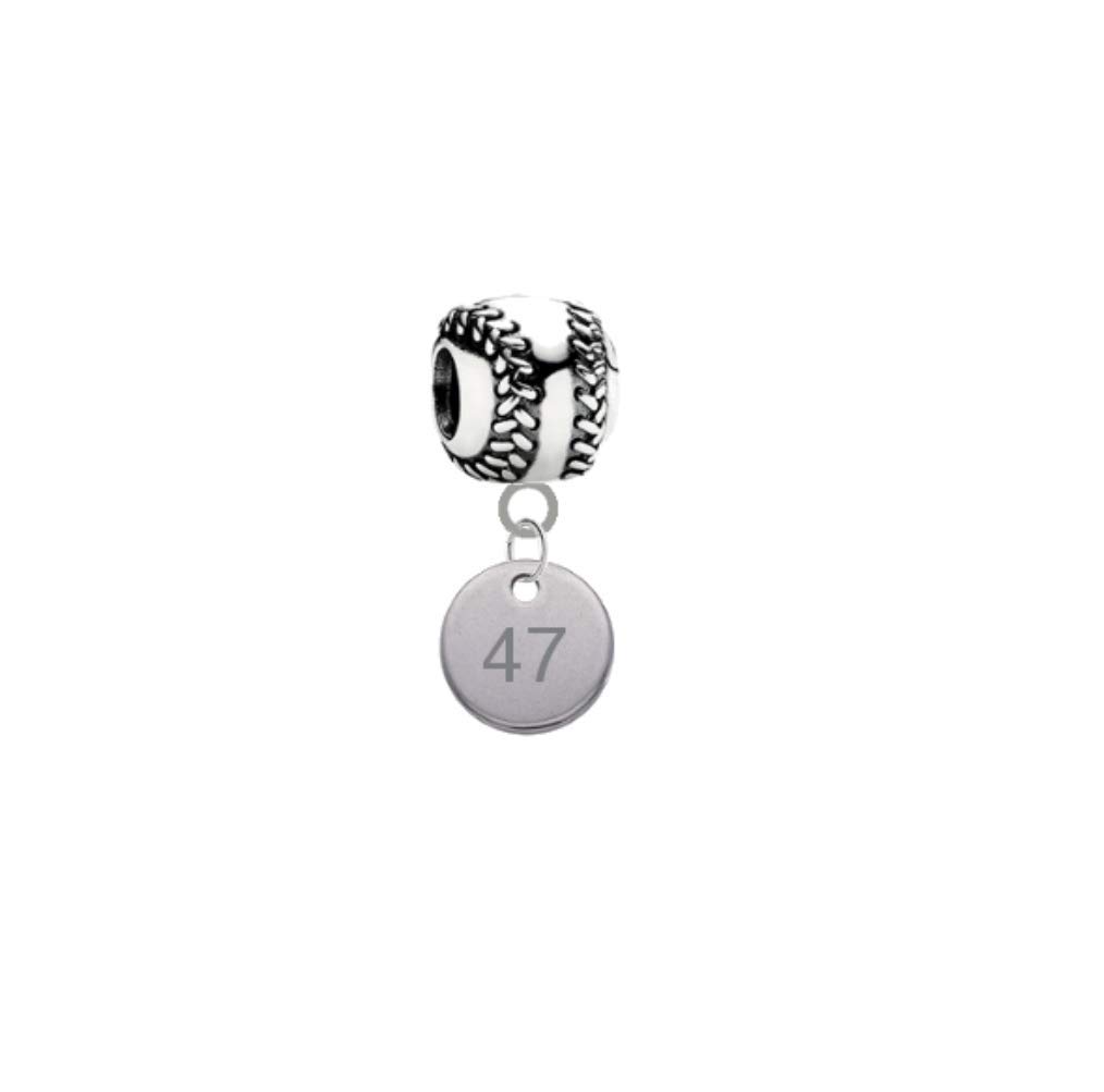 Player Number Baseball Softball 3D Universal European Bracelet Charm (47)