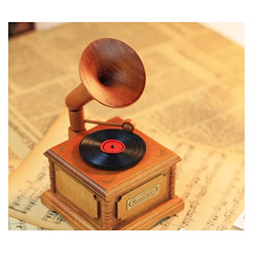 Caja de música de madera con diseño de fonógrafo retro 2