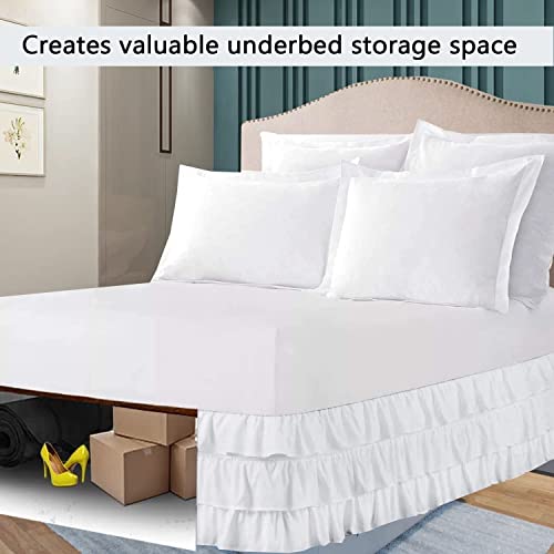 Multi Ruffled White Queen Bed Skirt – Hotel-Quality Ruffles For Queen Beds With 24" Drop – Dust Ruffle Queen Bedskirt For Easy Fitting With Brushed Fabric (White, Queen Multi-Ruffle Bed Skirt) #TOP4