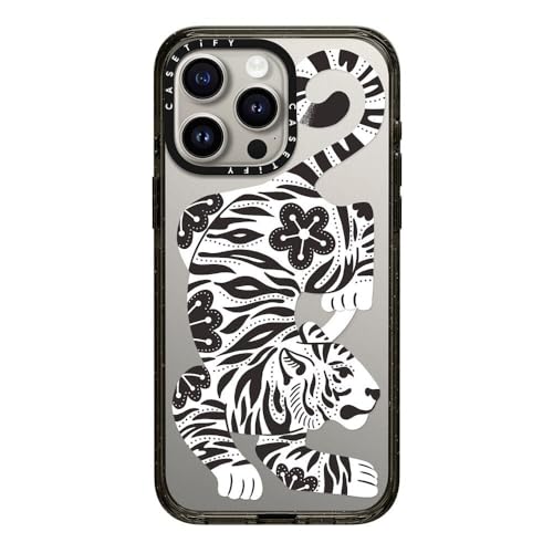 CASETiFY �C���p�N�g iPhone 15 Pro Max �P�[�X [MIL�K�i���� (4x MIL-STD-810G)/2.5m����̗����������N���A/MagSafe �ɑΉ�] - Silver Tiger - �u���b�N
